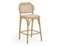 Taburete Doriane madera maciza roble acabado natural y asiento de tela altura 65 cm