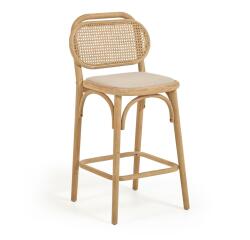 Taburete Doriane madera maciza roble acabado natural y asiento de tela altura 65 cm