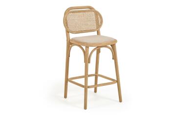 Taburete Doriane madera maciza roble acabado natural y asiento de tela altura 65 cm