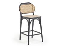 Taburete Doriane madera maciza olmo acabado lacado negro y asiento de tela altura 65 cm