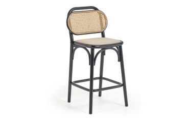 Taburete Doriane madera maciza olmo acabado lacado negro y asiento de tela altura 65 cm