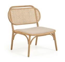 Sillón Doriane madera maciza roble acabado natural y asiento de tela