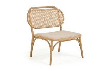 Sillón Doriane madera maciza roble acabado natural y asiento de tela