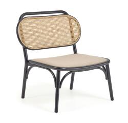 Sillón Doriane madera maciza olmo acabado lacado negro y asiento de tela