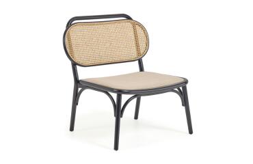 Sillón Doriane madera maciza olmo acabado lacado negro y asiento de tela
