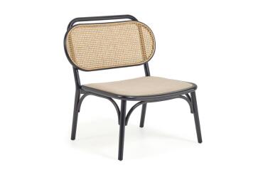 Doriane solid elm easy chair with black lacquer finish and upholstered seat