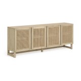 Rexit 4-deurs massief en gefineerd wit cederhouten dressoir met rotan, 180 x 70 cm