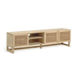 Mueble TV Rexit 3 puertas de madera maciza y chapa de mindi con ratán 180 x 50 cm