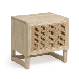 Rexit solid mindi wood and veneer bedside table with rattan 50 x 48 cm