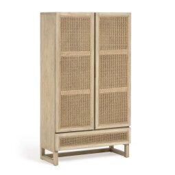 Rexit solid mindi wood and veneer wardrobe with rattan 90 x 160 cm