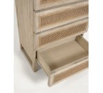 DE_Commode Rexit 5 tiroirs bois massif et contreplaqué de mindi avec rotin 60 x 113 cm