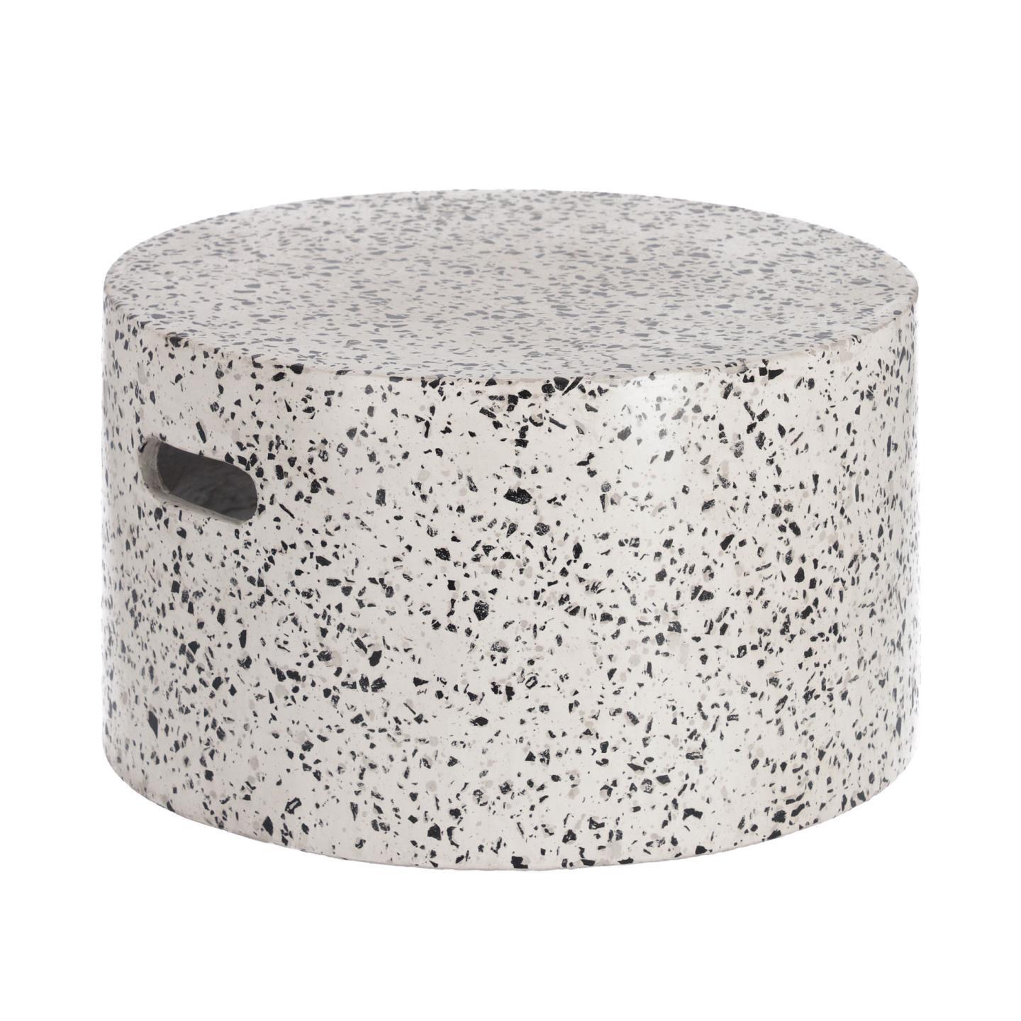 Table basse d'extérieur Jenell - structure terrazzo Ø 52 cm blanc/noir