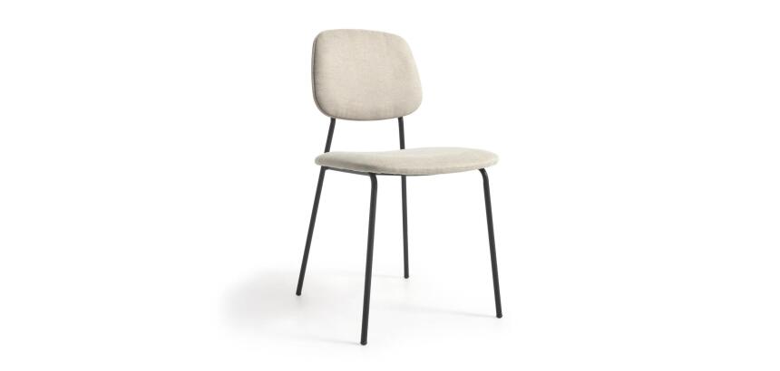 DE_Chaise Benilda beige, contreplaqué de chêne et acier finition noir