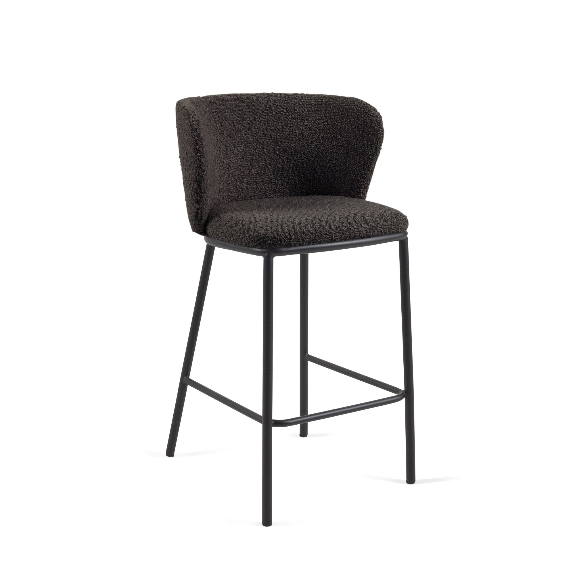 DE_Tabouret Ciselia en bouclette noire et pieds en acier peint noir hauteur 65 cm