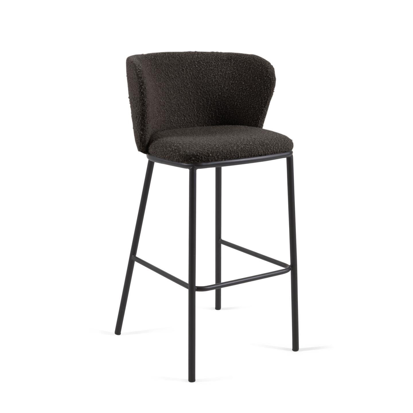 Tabouret Ciselia en laine bouclée noire et métal noir hauteur 75 cm