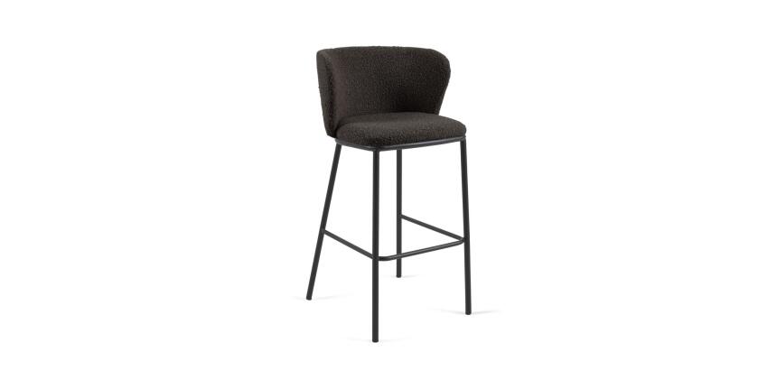 Tabouret Ciselia en laine bouclée noire et métal noir hauteur 75 cm