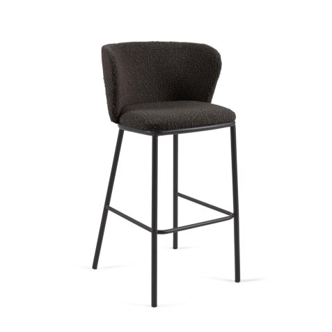 DE_Tabouret Ciselia en laine bouclée noire et métal noir hauteur 75 cm