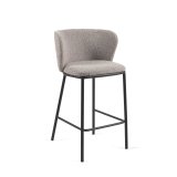 Tabouret Ciselia en bouclette gris clair et pieds en acier peint noir hauteur 65 cm