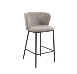 Taburete Ciselia de borreguito gris claro y acero negro altura 65 cm