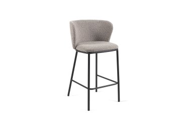 Taburete Ciselia de borreguito gris claro y acero negro altura 65 cm