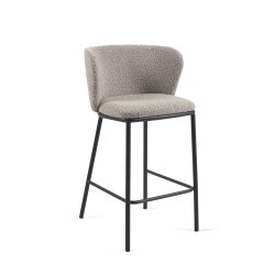 DE_Tabouret Ciselia en bouclette gris clair et pieds en acier peint noir hauteur 65 cm