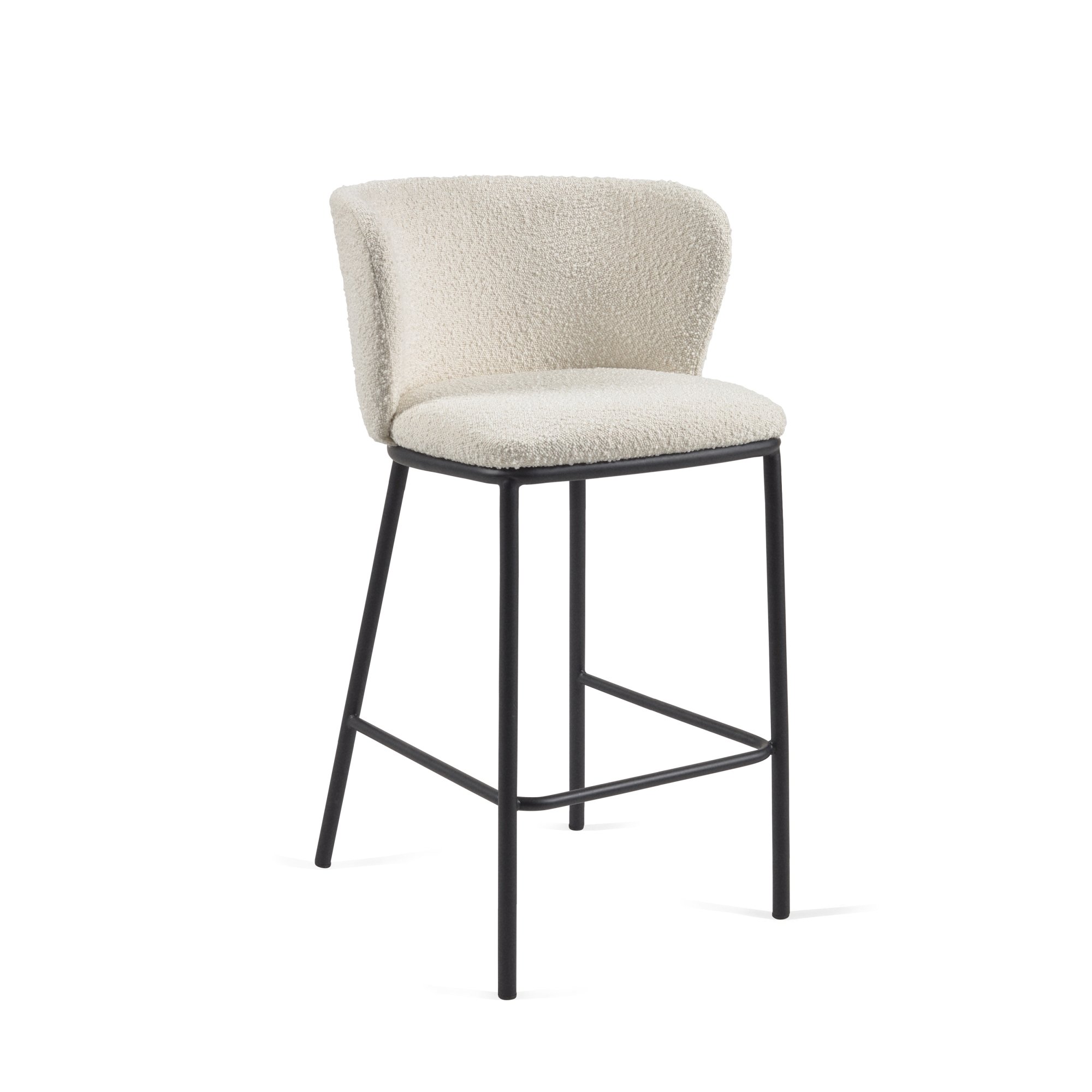 Tabouret Ciselia en bouclette et pieds en acier peint noir hauteur 65 cm