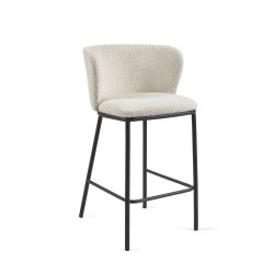 Tabouret Ciselia en bouclette blanche et pieds en acier peint noir hauteur 65 cm