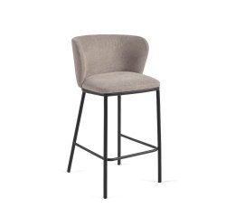 Taburete Ciselia de chenilla marrón claro y patas de acero con acabado negro altura 65 cm