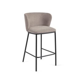 DE_Tabouret Ciselia en chenille marron clair et pieds en acier peint noir hauteur 65 cm