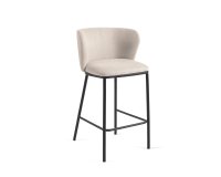 Taburete Ciselia de chenilla beige y patas de acero con acabado negro altura 65 cm