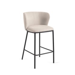 Tabouret Ciselia en chenille beige et pieds en acier peint noir hauteur 65 cm