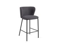 Taburete Ciselia de chenilla gris oscuro y patas de acero con acabado negro altura 65 cm