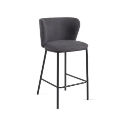 Taburete Ciselia de chenilla gris oscuro y patas de acero con acabado negro altura 65 cm