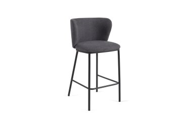 Taburete Ciselia de chenilla gris oscuro y patas de acero con acabado negro altura 65 cm