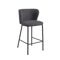 Tabouret Ciselia en chenille gris foncé et pieds en acier peint noir hauteur 65 cm