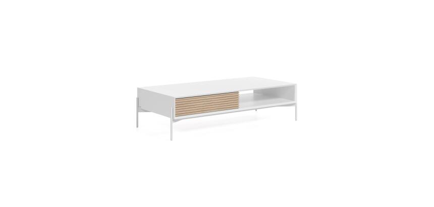 Table basse Marielle en contreplaqué de frêne et laqué blanc 124 x 70 cm