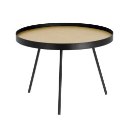 Mesa auxiliar Nenet MDF efecto roble y estructura de acero acabado negro Ø 60 cm