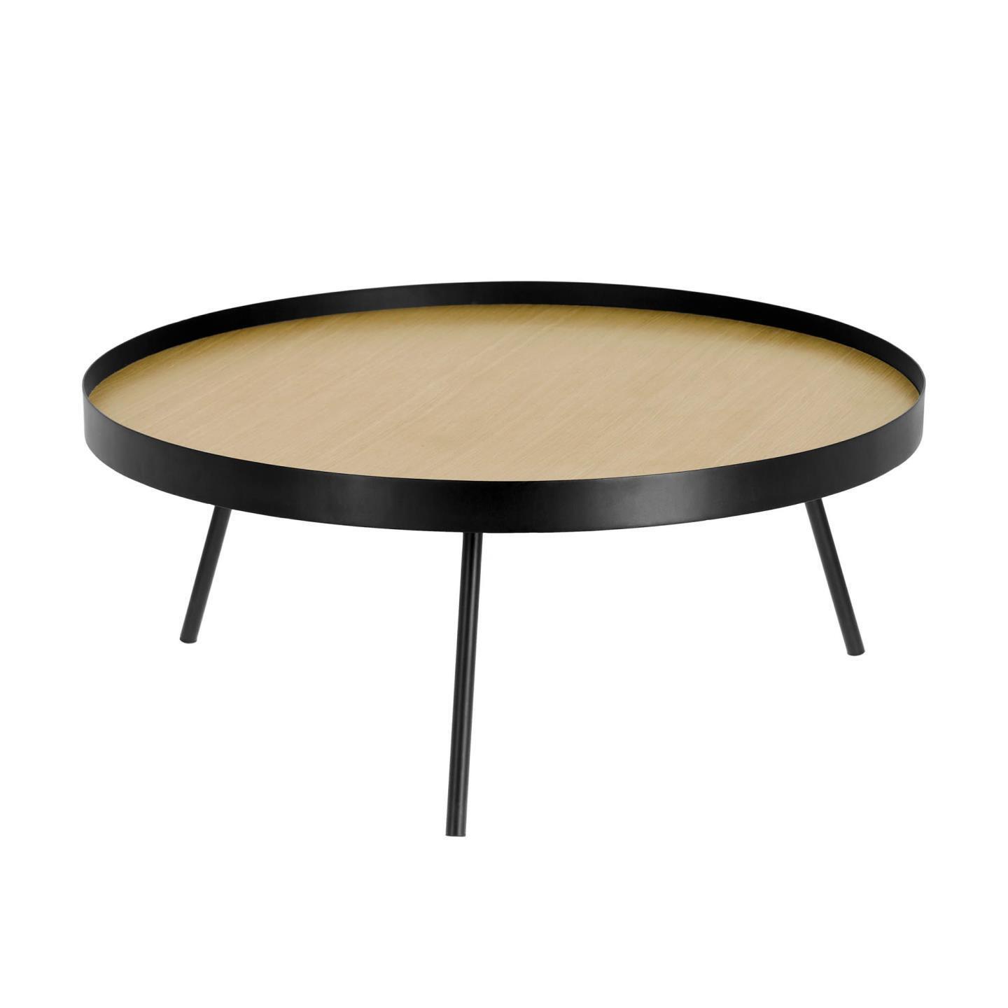 Table basse Nenet en MDF effet chêne et structure en acier noir Ø 84 cm