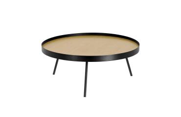 Mesa de centro Nenet MDF efecto roble y estructura de acero acabado negro Ø 84 cm