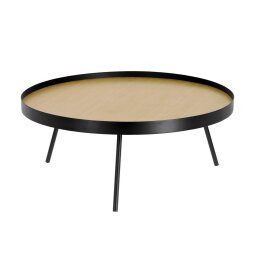 DE_Table basse Nenet en MDF effet chêne et structure en acier noir Ø 84 cm