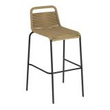 Tabouret Lambton - corde marron - pieds en acier noire H 74 cm