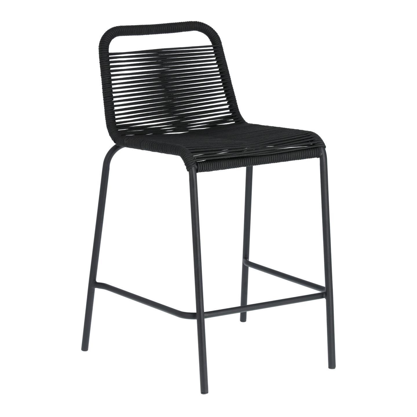 DE_Tabouret Lambton en corde noire et acier finition noire hauteur 62 cm