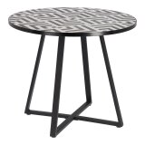 DE_Table ronde Tella en céramique motif blanc et noir et pieds en acier noir Ø 90 cm