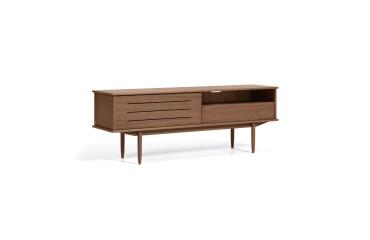 Mueble TV Carolin 1 puerta y 1 cajón de chapa de nogal 180 x 63,5 cm