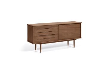 Aparador Carolin 2 puertas y 1 cajón de chapa de nogal 180 x 83,8 cm