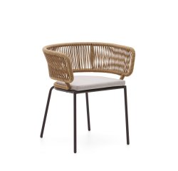 Silla Nadin de cuerda beige y patas de acero galvanizado