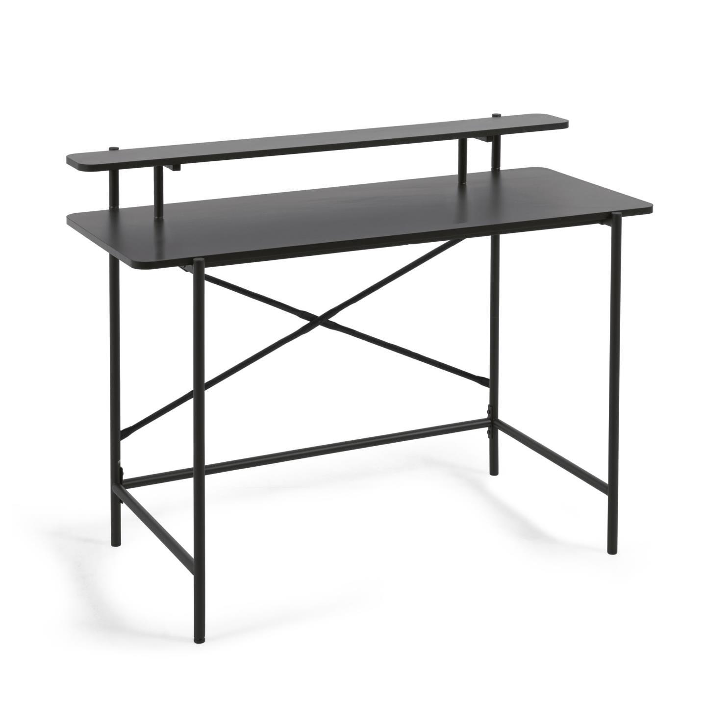 Bureau Galatia en mélaminé noir et pieds en métal laqué noir 120 x 60 cm