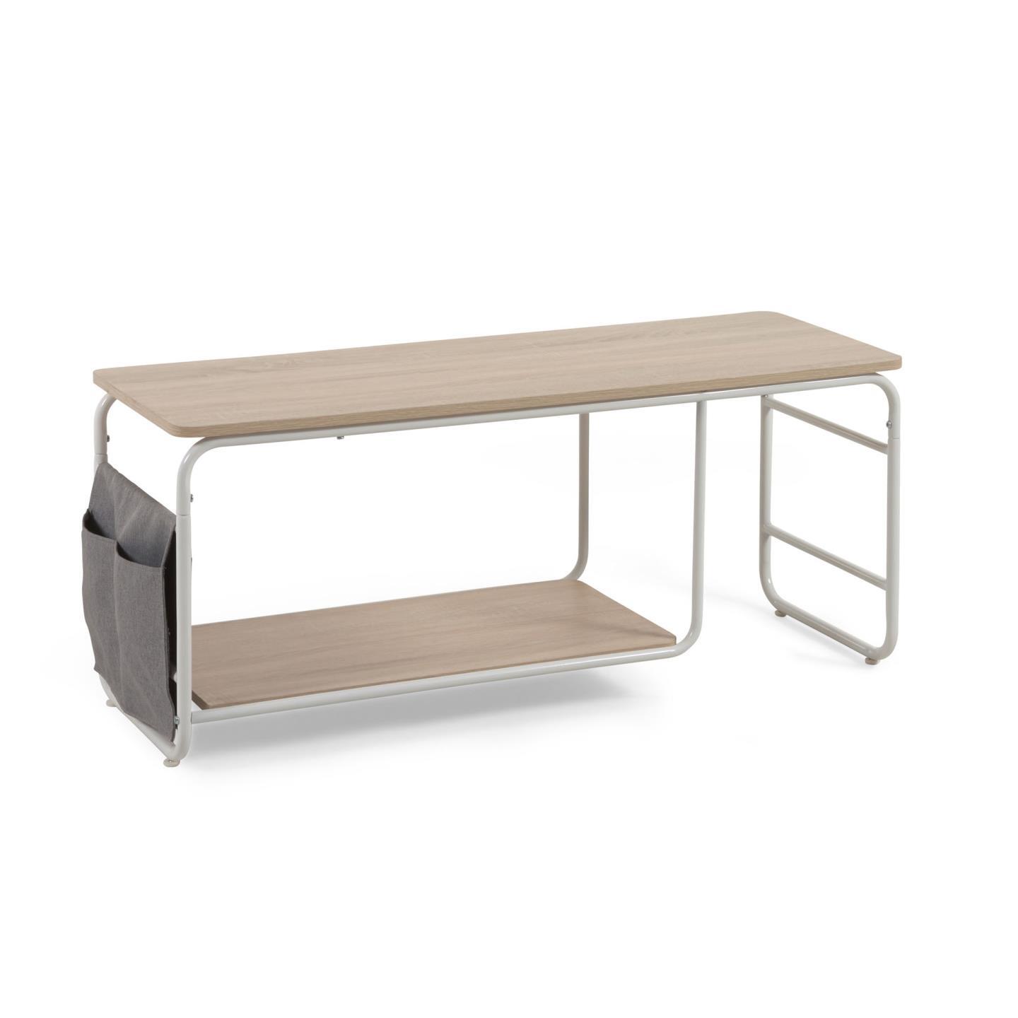 Yamina melamine TV stand with steel in a white finish, 110 x 46 cm