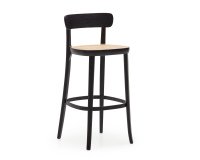 Taburete Romane de madera y chapa de fresno y ratán altura 75 cm