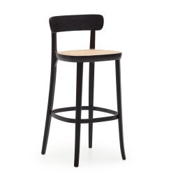 DE_Tabouret Romane en bois massif de hêtre noir avec placage de frêne et rotin hauteur 75 cm